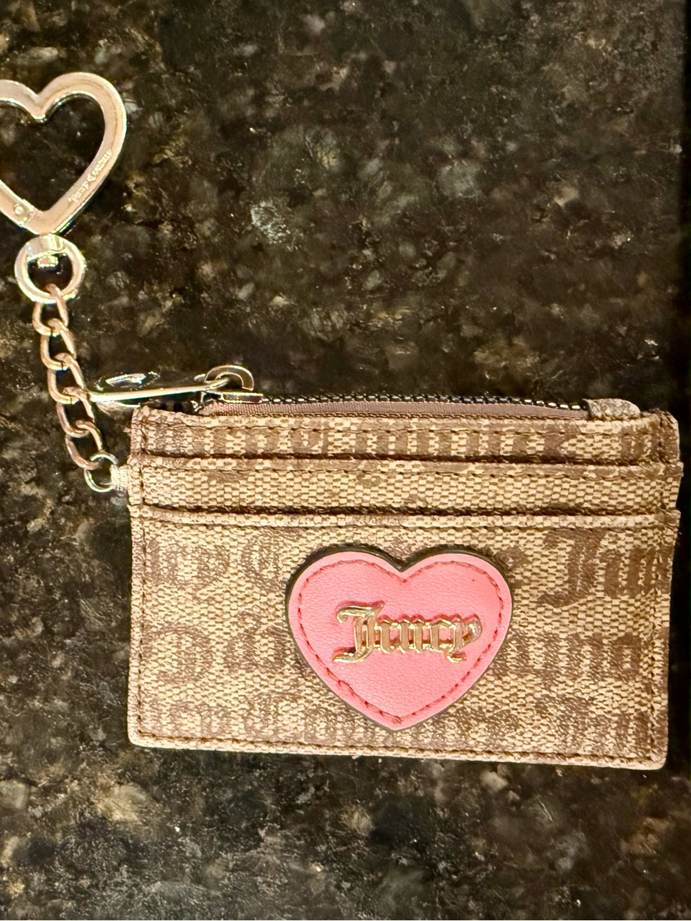 Juicy Couture Chestnut Chino "Love Actually" wallet w/ gold accents heart charm